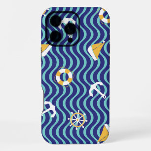 Seamless Royal Blue Nautical Pattern iPhone 16 Pro Max Case