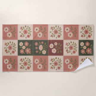 Seamless Rustic Floral Patchwork Beach Towel
