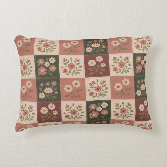 Seamless Rustic Floral Patchwork Decorative Cushion (Front)