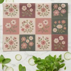 Seamless Rustic Floral Patchwork Tea Towel
