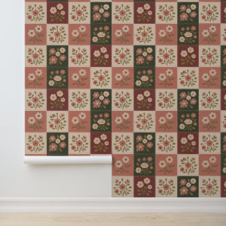 Seamless Rustic Floral Patchwork Wallpaper