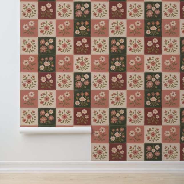 Seamless Rustic Floral Patchwork Wallpaper (Application)