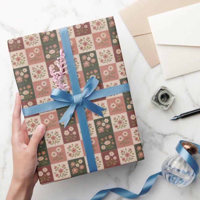 Seamless Rustic Floral Patchwork Wrapping Paper (Gifting)