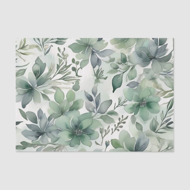 Seamless Sage Green Floral Tissue Paper (Front)