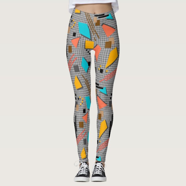 Seamless school geometric memphis shapes pattern s leggings (Front)