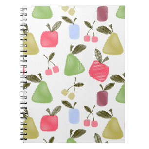 Seamless scratched cartoon fruits apples pears che notebook