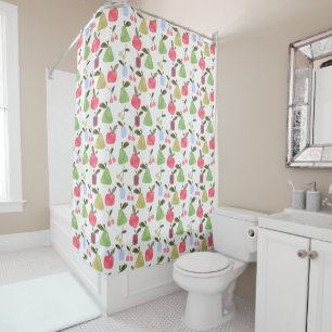 Seamless scratched cartoon fruits apples pears che shower curtain