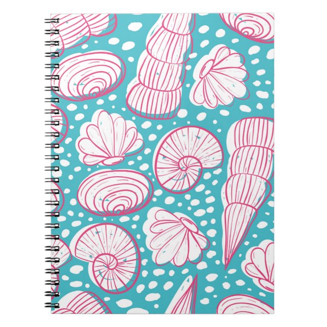 Seamless sea pattern with different shells. Vintag Notebook (Front)