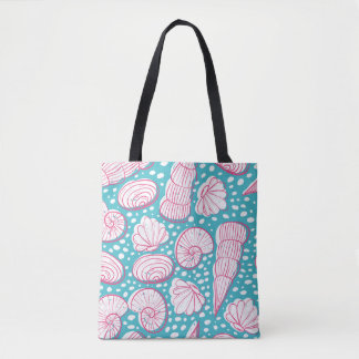 Seamless sea pattern with different shells. Vintag Tote Bag