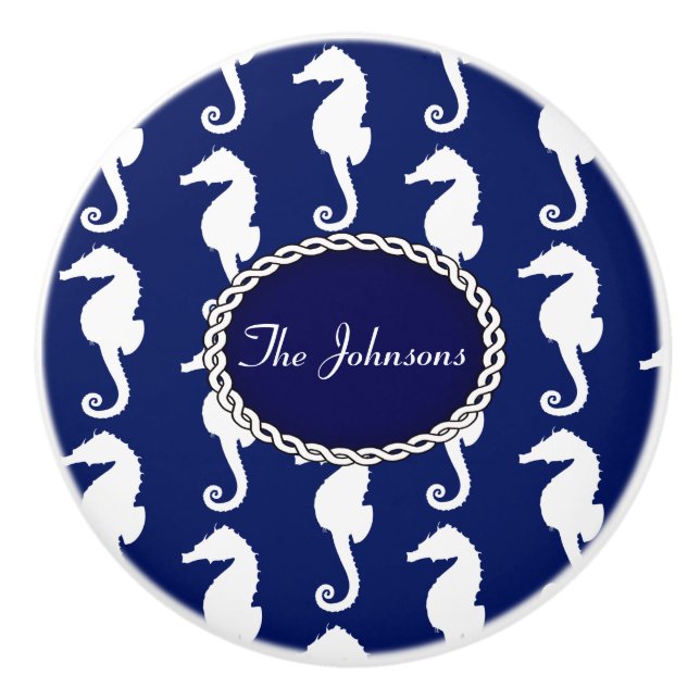 Seamless Seahorse Pattern Ceramic Knob (Front)