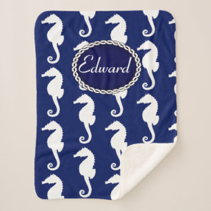 Seamless Seahorse Pattern Sherpa Blanket