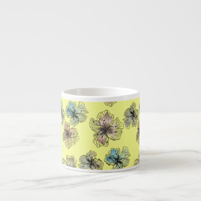 Seamless sketched lined flowers abstract modern pa espresso cup (Front)