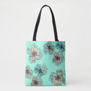 Seamless sketched lined flowers abstract modern pa tote bag
