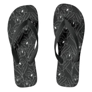 Seamless sketched orchid cattleya flowers tropical jandals