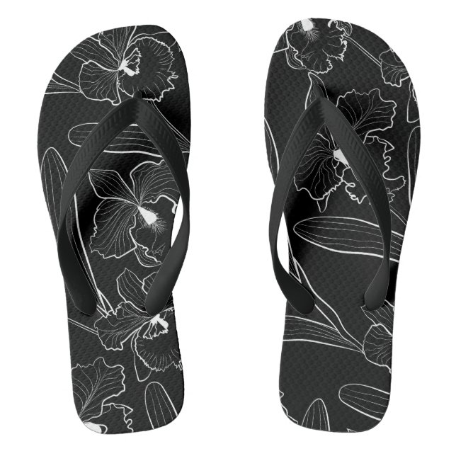 Seamless sketched orchid cattleya flowers tropical jandals (Footbed)