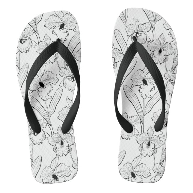 Seamless sketched orchid cattleya flowers tropical jandals (Footbed)