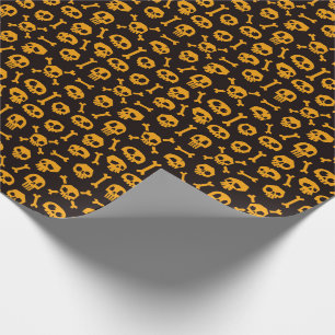 Seamless Skull and Crossbones Orange Wrapping Paper