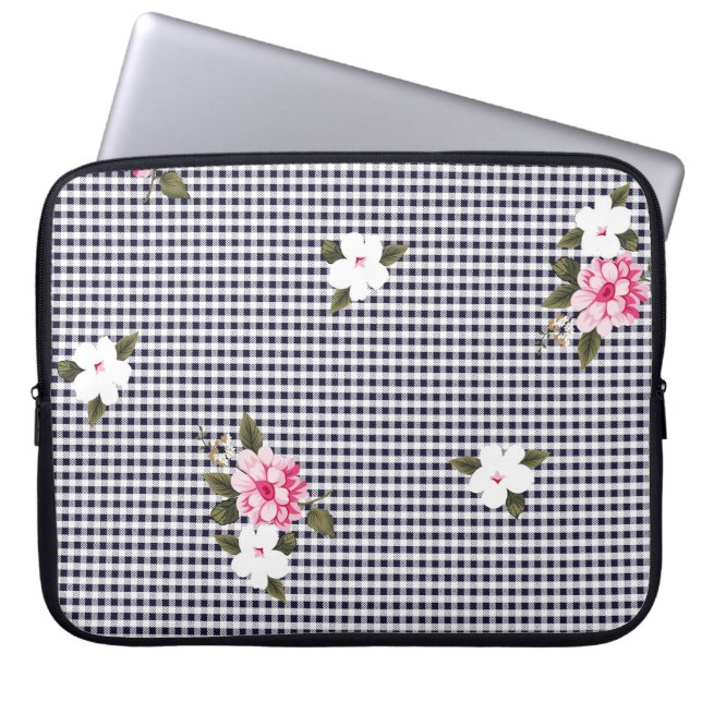 Seamless small checks and flower patternabstract,  laptop sleeve (Front)