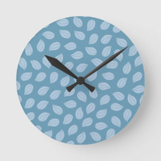 Seamless Soft Blue Leaf Pattern Round Clock