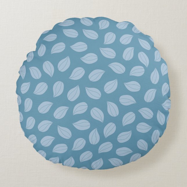 Seamless Soft Blue Leaf Pattern Round Cushion (Front)