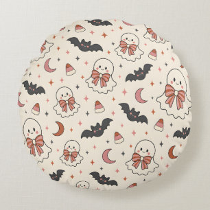 Seamless Spooky Cute Fall Design Round Cushion