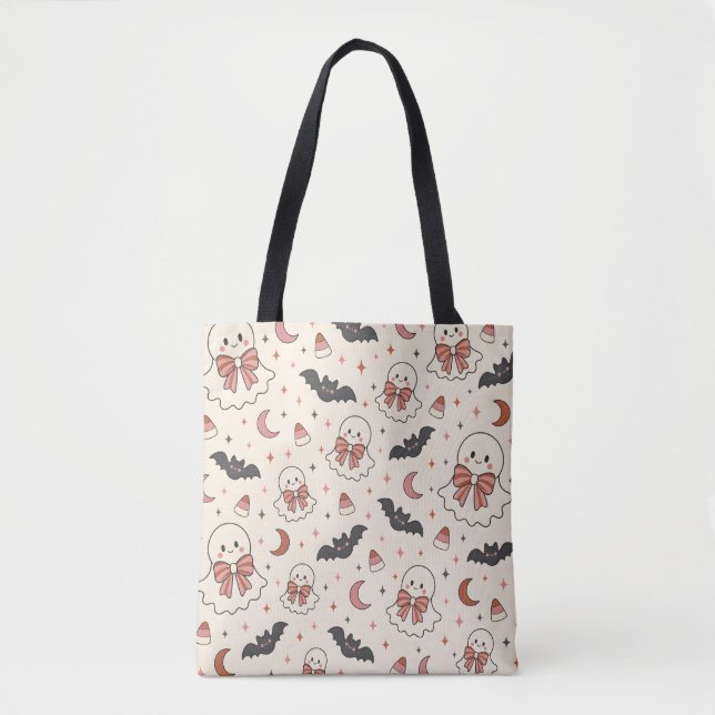 Seamless Spooky Cute Fall Design Tote Bag (Front)