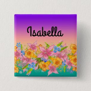 Seamless spring floral flowers pink yellow orange 15 cm square badge