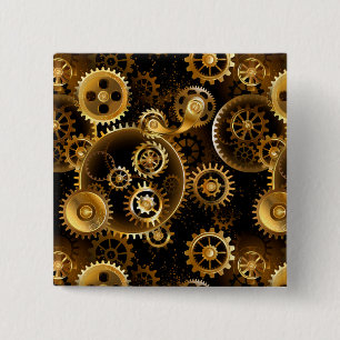 Seamless Steampunk Brass Gears 15 Cm Square Badge