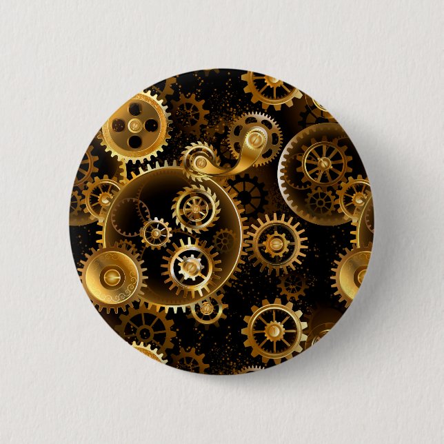 Seamless Steampunk Brass Gears 6 Cm Round Badge (Front)
