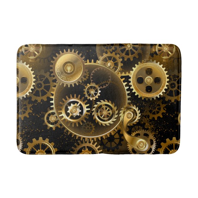 Seamless Steampunk Brass Gears Bath Mat (Front)