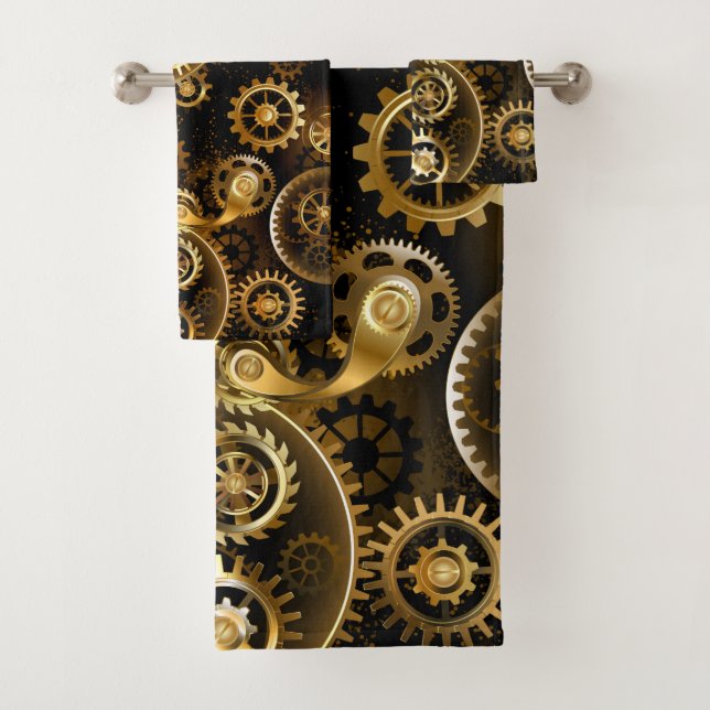 Seamless Steampunk Brass Gears Bath Towel Set (Insitu)