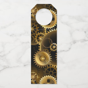 Seamless Steampunk Brass Gears Bottle Tag