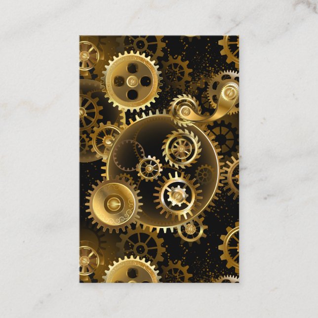 Seamless Steampunk Brass Gears Business Card (Front)