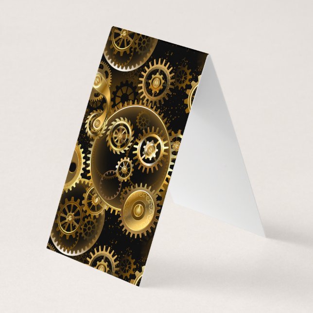 Seamless Steampunk Brass Gears Business Card (Back)