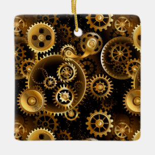 Seamless Steampunk Brass Gears Ceramic Ornament