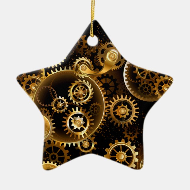 Seamless Steampunk Brass Gears Ceramic Tree Decoration (Front)