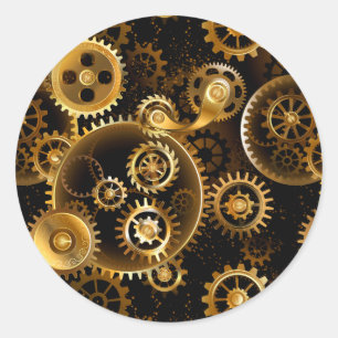 Seamless Steampunk Brass Gears Classic Round Sticker