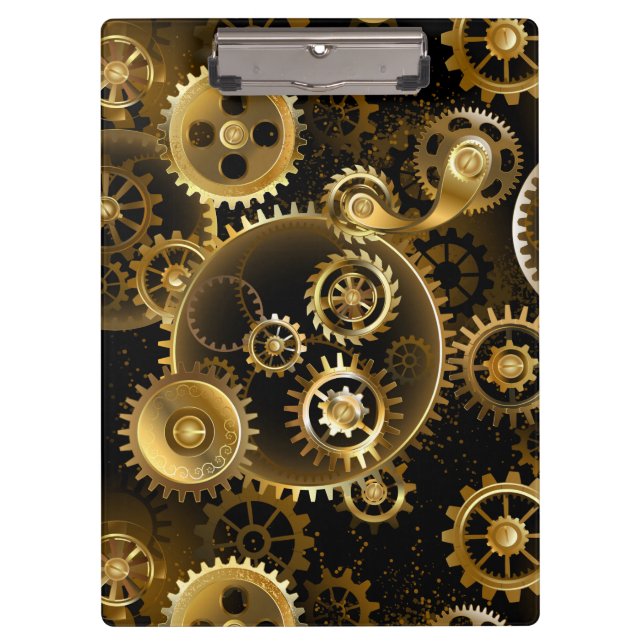 Seamless Steampunk Brass Gears Clipboard (Front)
