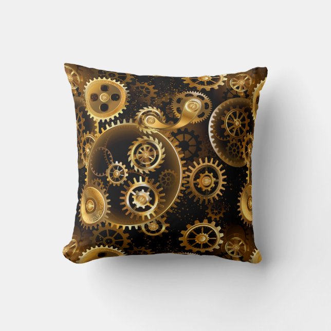 Seamless Steampunk Brass Gears Cushion (Front)