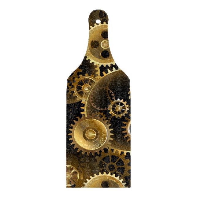 Seamless Steampunk Brass Gears Cutting Board (Front)