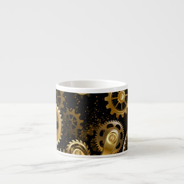Seamless Steampunk Brass Gears Espresso Cup (Front)