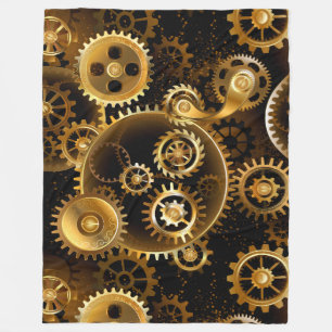 Seamless Steampunk Brass Gears Fleece Blanket