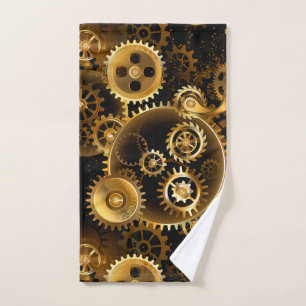 Seamless Steampunk Brass Gears Hand Towel