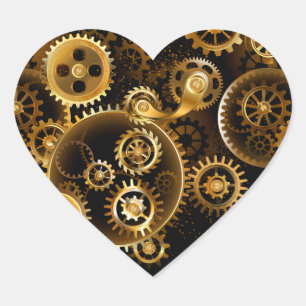 Seamless Steampunk Brass Gears Heart Sticker