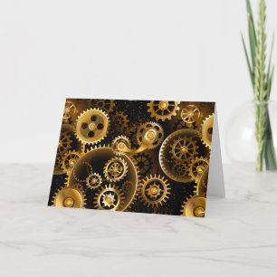Seamless Steampunk Brass Gears Holiday Card