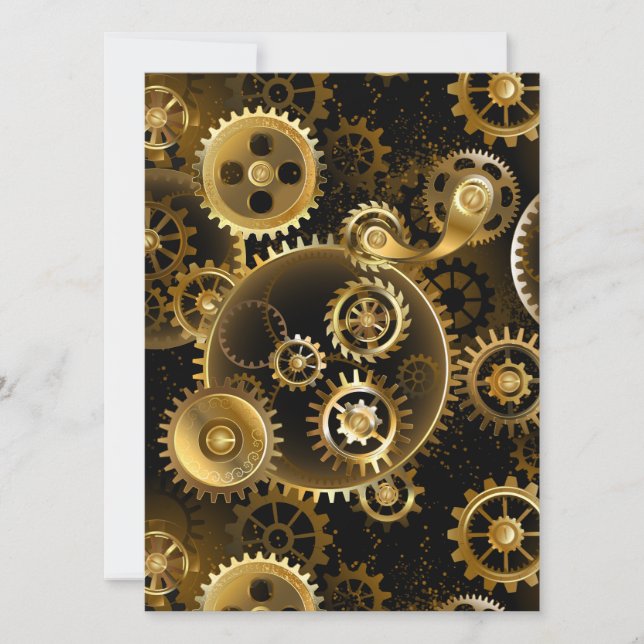 Seamless Steampunk Brass Gears Holiday Card (Front)