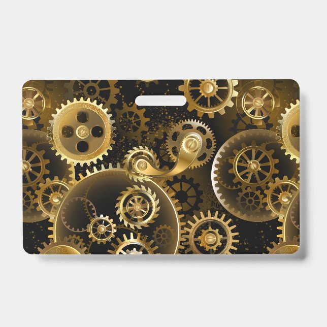 Seamless Steampunk Brass Gears ID Badge (Front)