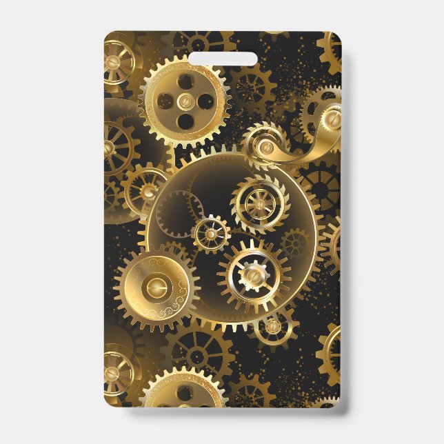 Seamless Steampunk Brass Gears ID Badge (Front)