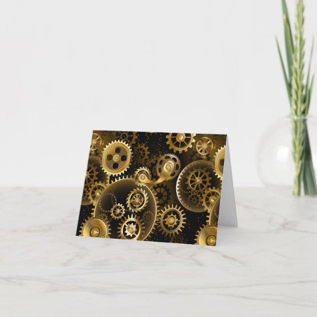 Seamless Steampunk Brass Gears Invitation (Front)