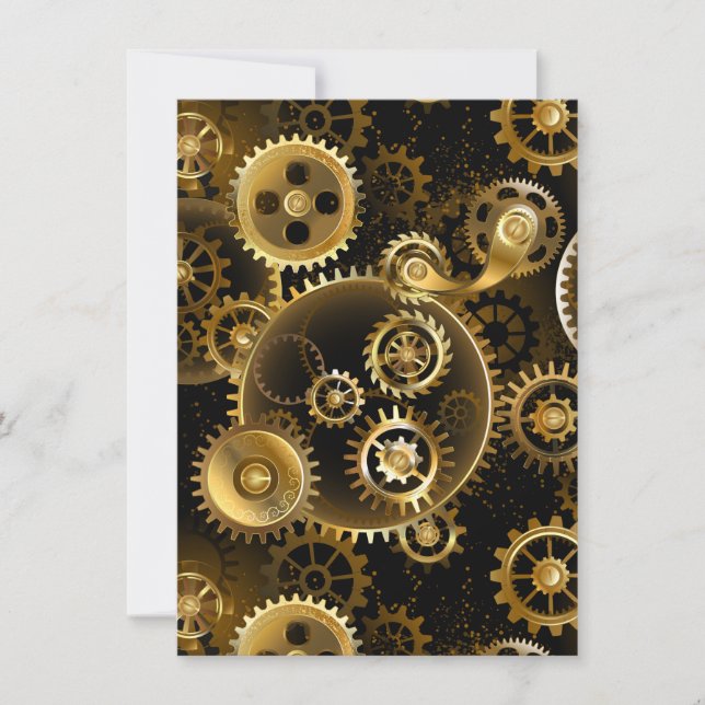 Seamless Steampunk Brass Gears Invitation (Front)